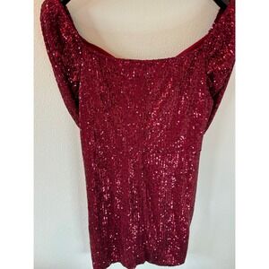GIBIU USA Red Sequin Mini Dress V-Neck Long Puff Sleeve Party Holiday Sparkle